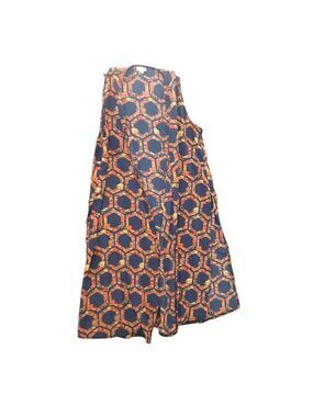 Lularoe Joy Duster Vest Medium Hexagon Floral Orange Navy